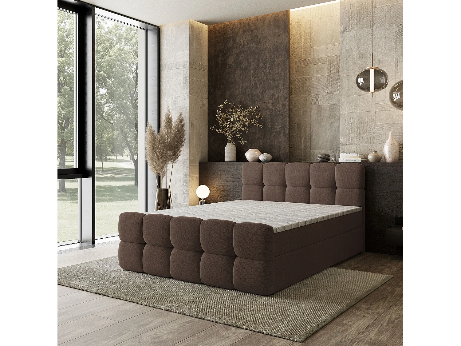 Boxspringbed BRUME 140x200 cm Set met hoofdbord, bedbodem en matras, Bruin