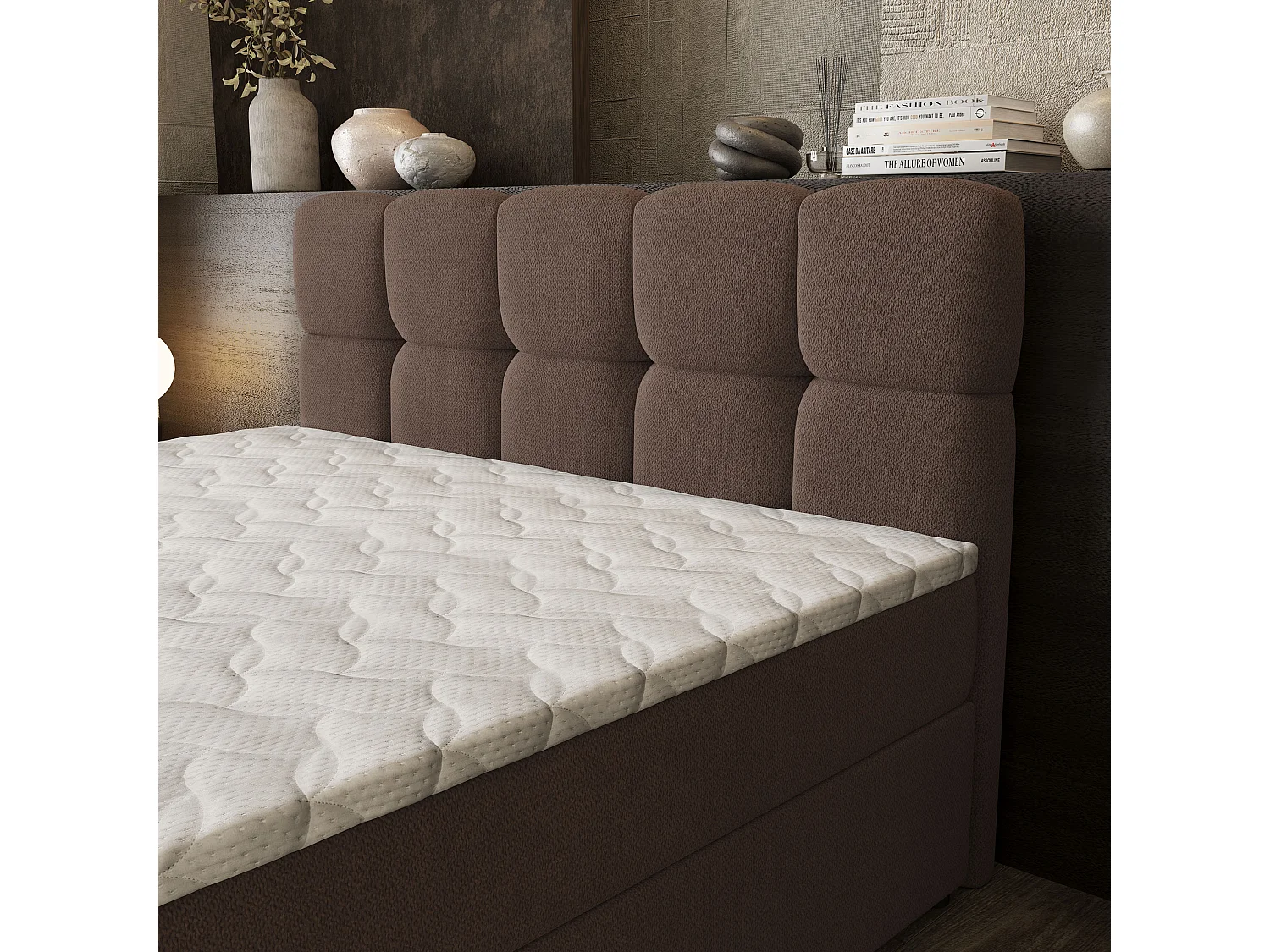 Boxspringbed BRUME 140x200 cm Set met hoofdbord, bedbodem en matras, Bruin