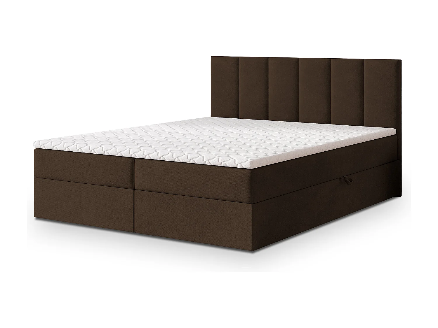 Lit continental MERIL, 160x200 cm, Tissu pelucheux, Marron