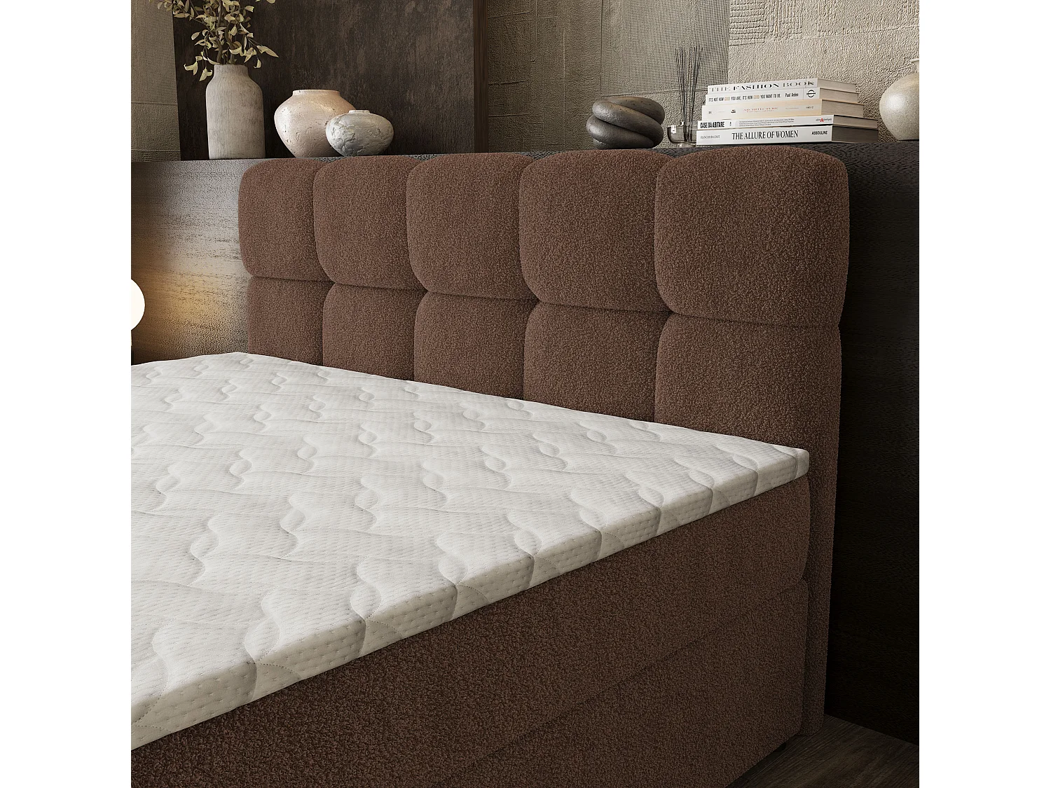 Boxspringbed BRUME 160x200 cm Set met hoofdbord, bedbodem en matras, Bruin