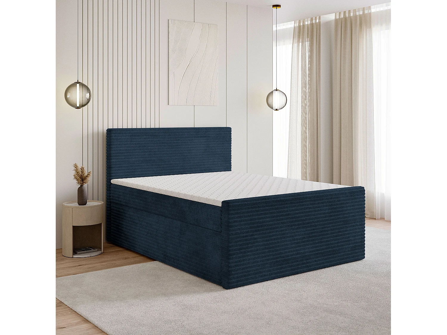 Boxspringbed NOLEN 140x200 cm Set met hoofdbord, bedbodem en matras, Blauw