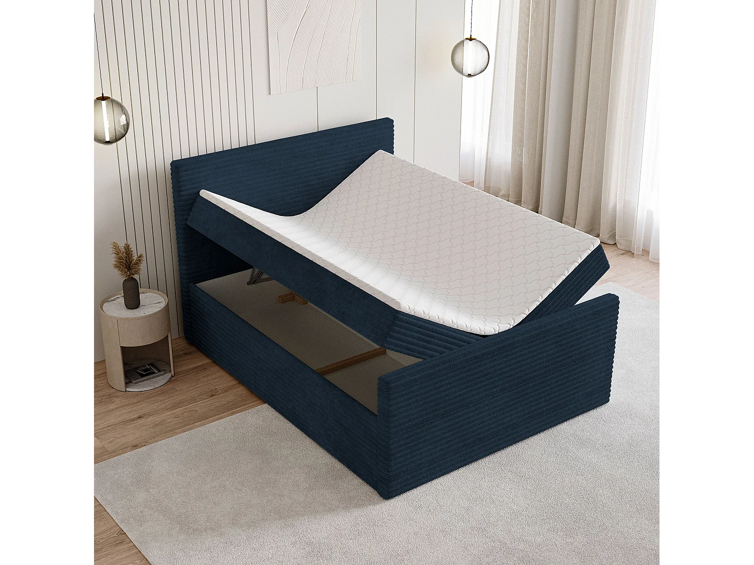 Boxspringbed NOLEN 140x200 cm Set met hoofdbord, bedbodem en matras, Blauw
