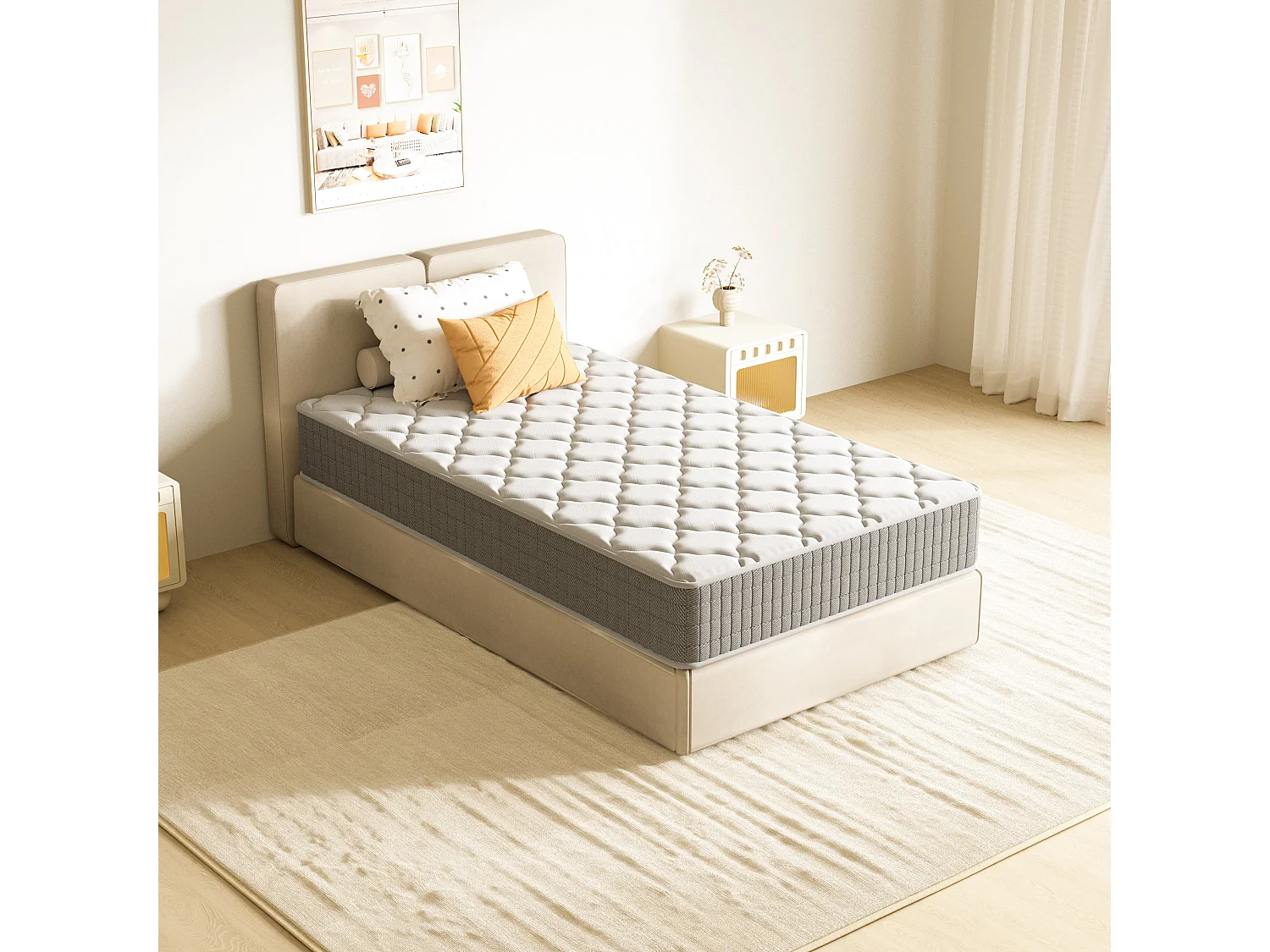 Matelas 120x190,22cm, Fermeté Moyenne, Soutien Parfait,Respirant,Réversible à Deux Faces Utilisables