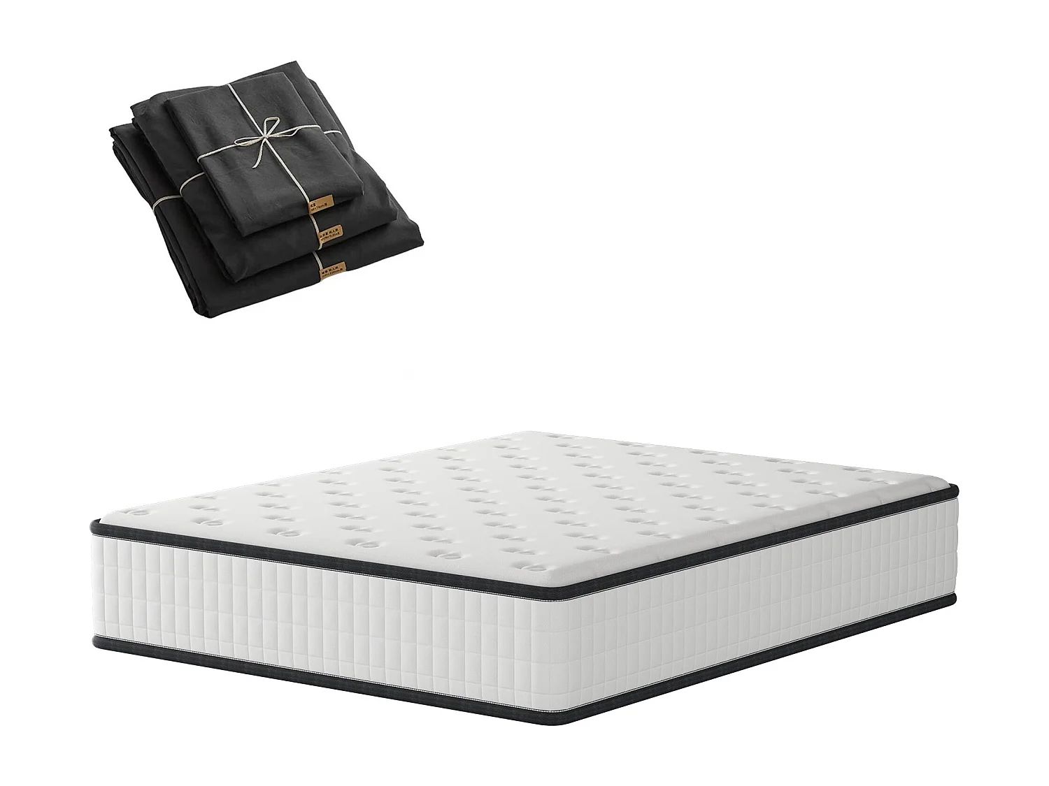 Matras 90 x 190 cm, dikte 22 cm + beddengoed + dekbedovertrek + kussensloop, geschikt voor B&B's/hotels/huishoudens