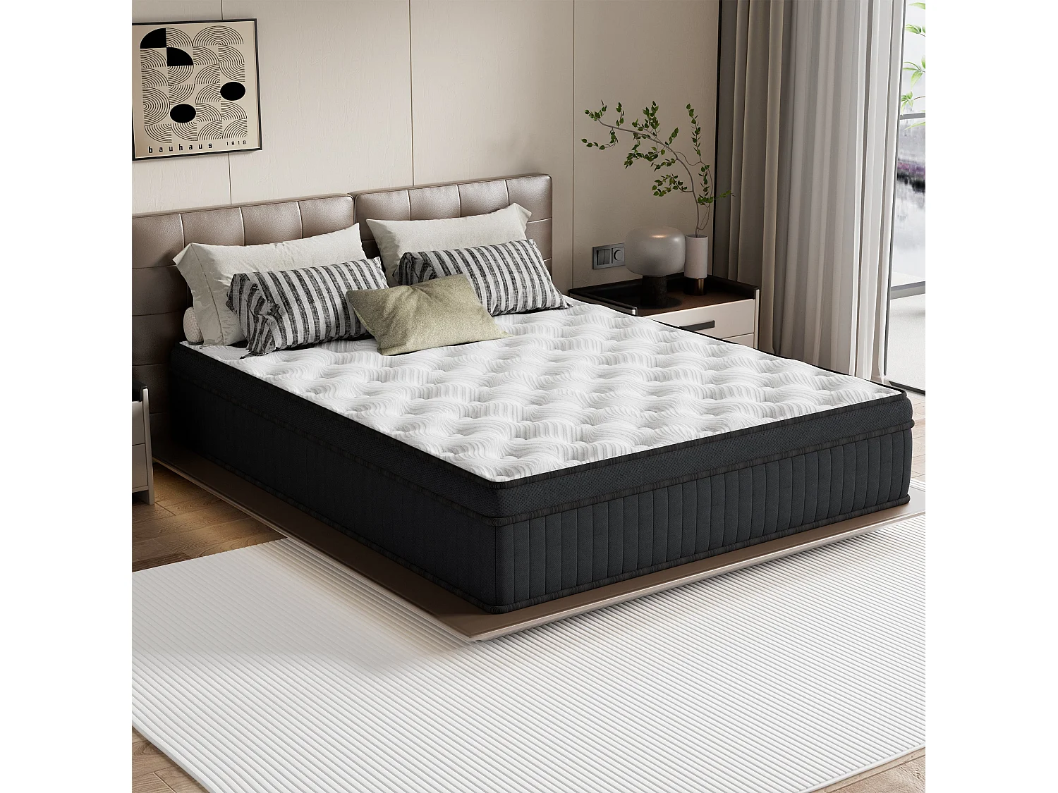 Hybride matras met veren, 140 × 190 × 25 cm, traagschuim, zwart