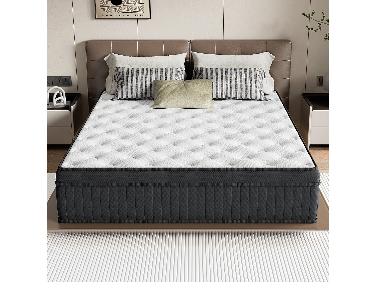 Hybride matras met veren, 140 × 190 × 25 cm, traagschuim, zwart