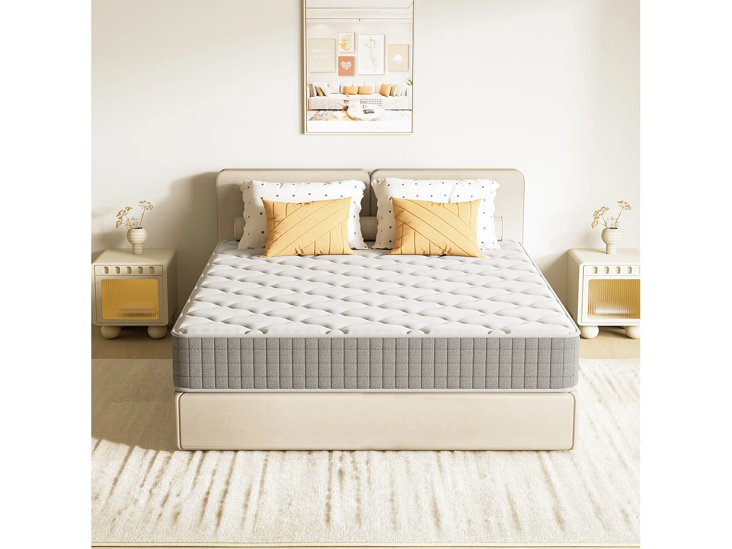 Matelas 160x200,22cm, Fermeté Moyenne, Soutien Parfait,Respirant,Réversible à Deux Faces