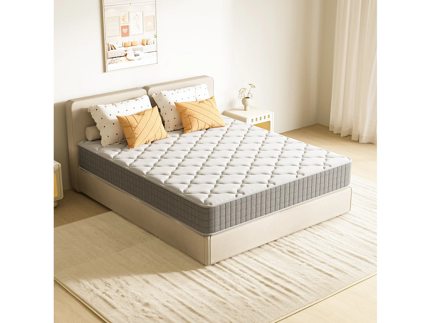 Matelas 160x200,22cm, Fermeté Moyenne, Soutien Parfait,Respirant,Réversible à Deux Faces