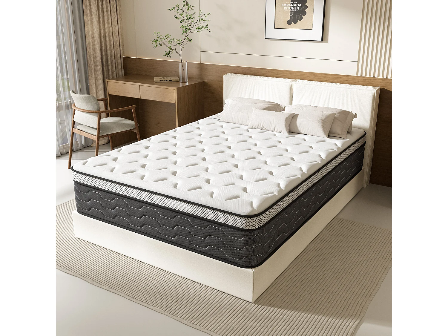 Matelas Ressorts 160x200 cm, 30 Cm Épaisseur,Confort, 7 Zones Ergonomique