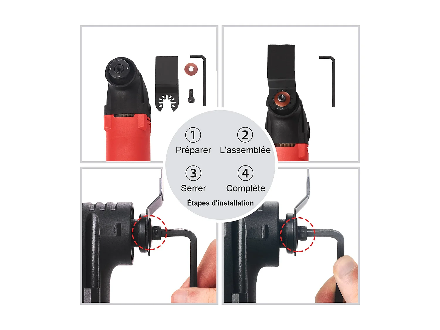 Outil multifonction oscillant filaire 300 W avec ensemble d'accessoires 11 pièces, rouge