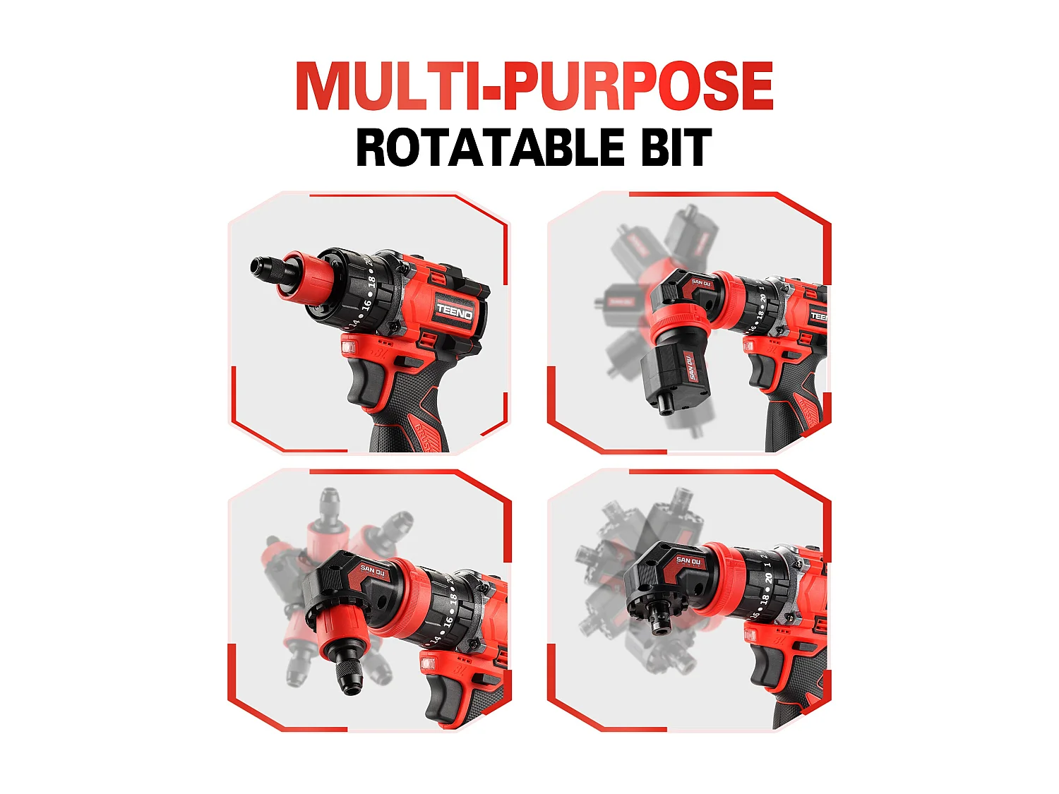 18 V accuboormachine/schroevendraaier, multifunctionele set met borstelloze motor, hoekadapter, 45 Nm