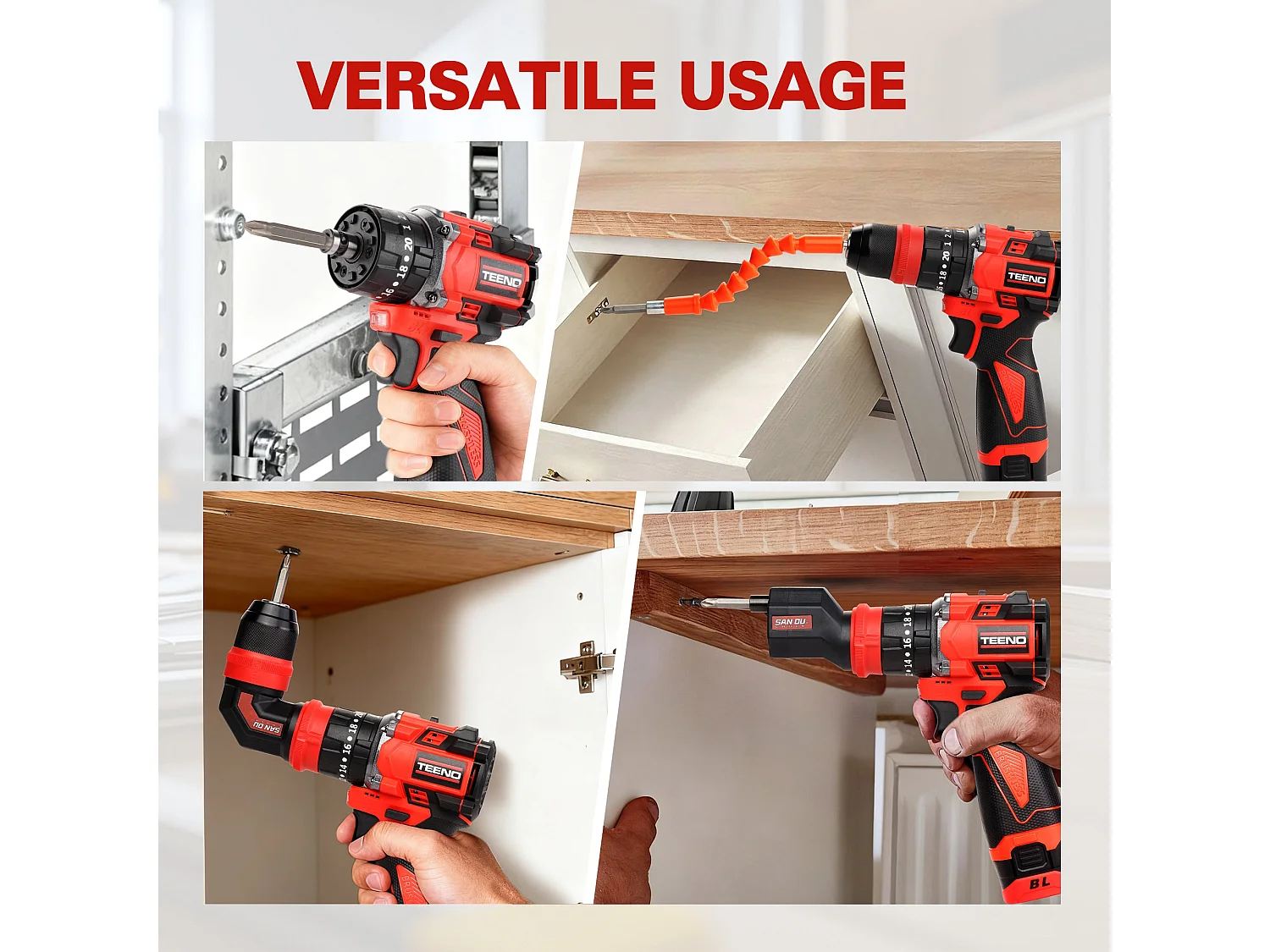 18 V accuboormachine/schroevendraaier, multifunctionele set met borstelloze motor, hoekadapter, 45 Nm