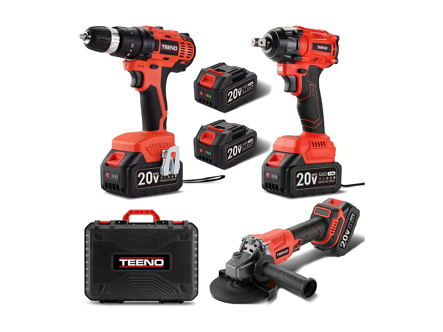 Ensemble d'outils 3 pièces 20 V (meuleuse d'angle lithium-ion + perceuse sans mandrin + perceuse à
