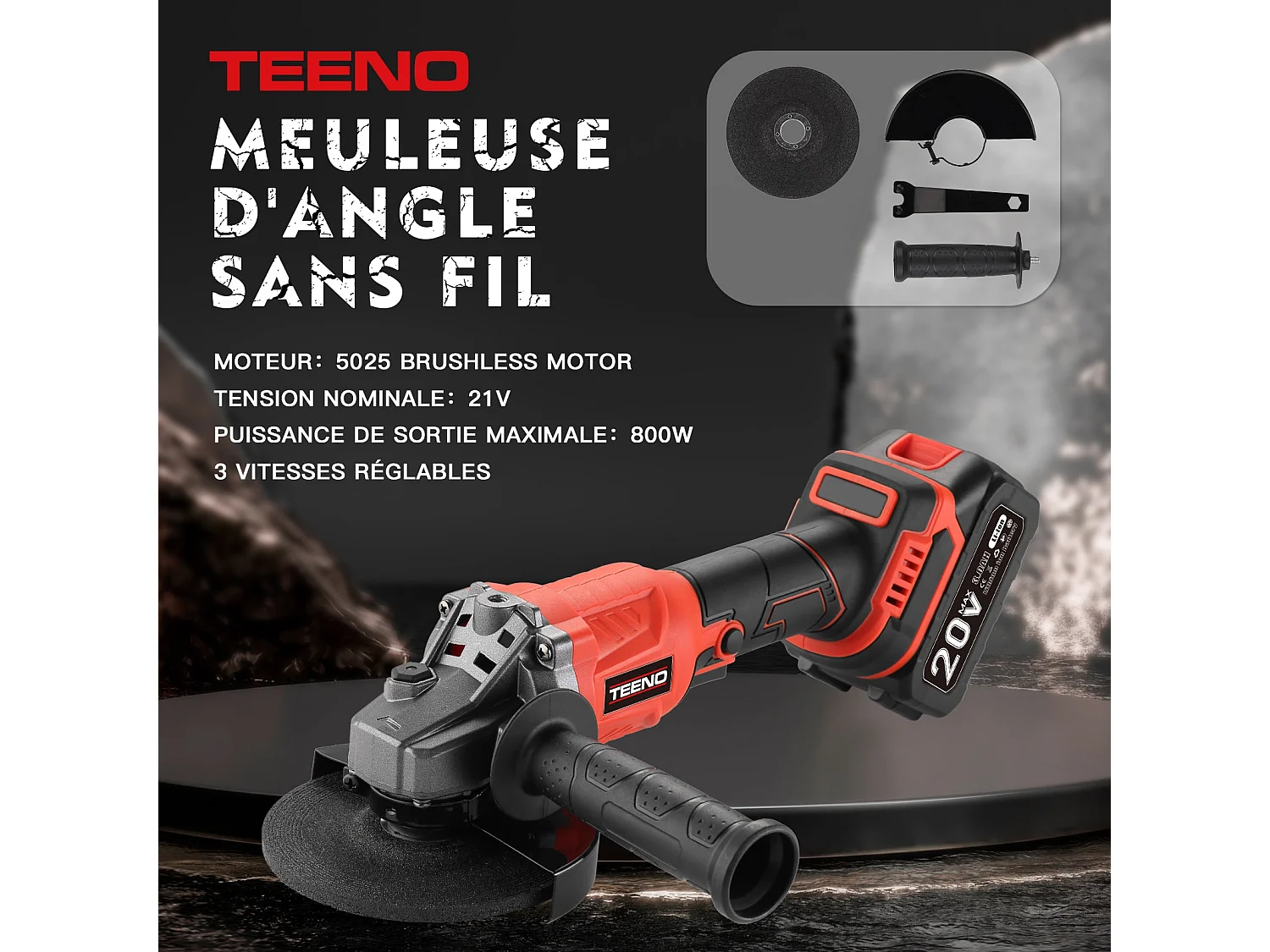 Ensemble d'outils 3 pièces 20 V (meuleuse d'angle lithium-ion + perceuse sans mandrin + perceuse à