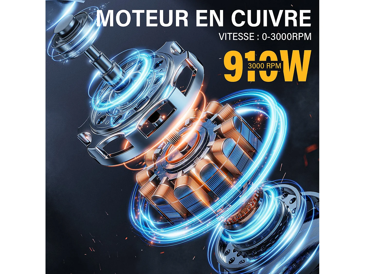 Perceuse à Percussion Filaire 910W 0-3000 tr/min, Perceuse électrique avec 115 Pièces Caisse à