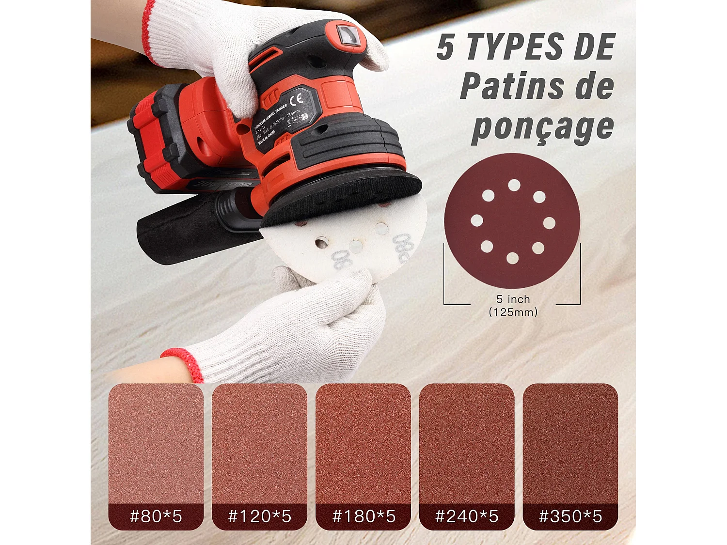 Ponceuse Orbitale Sans Fil 20V - Ponceuse Excentrique 125mm 6000-12000 tr/min, Kit Complet avec 25 Papiers de Verre, Batterie 4.0Ah et Système d'Aspiration