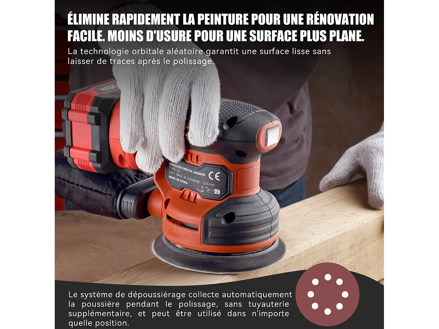 Ponceuse Orbitale Sans Fil 20V - Ponceuse Excentrique 125mm 6000-12000 tr/min, Kit Complet avec 25 Papiers de Verre, Batterie 4.0Ah et Système d'Aspiration