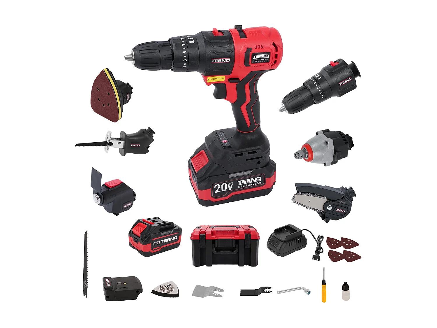 Ensemble d'outils sans fil 8 en 1, comprenant une perceuse, une scie sauteuse, un marteau