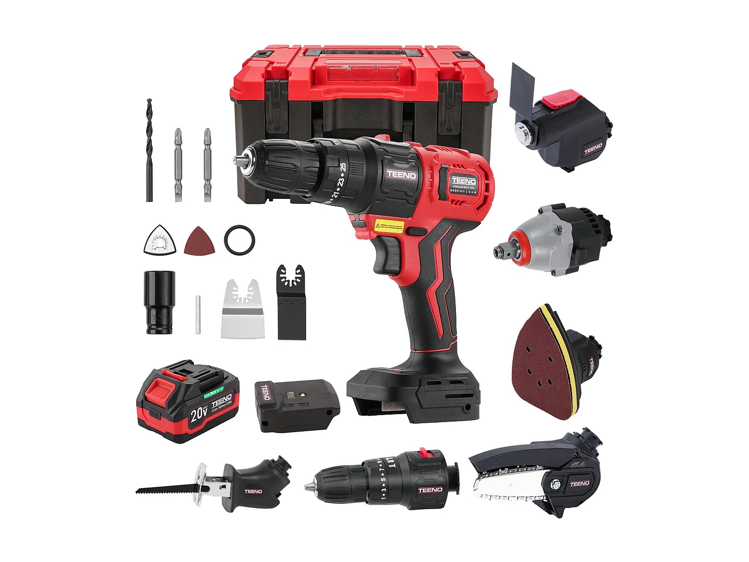 Ensemble d'outils sans fil 8 en 1, comprenant une perceuse, une scie sauteuse, un marteau