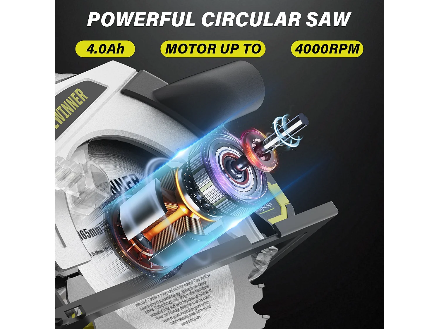 Scie Circulaire Sans Fil,Scie Circulaire Pour le Bois 4000RPM,2 * 4,0Ah Batterie,Profondeur de