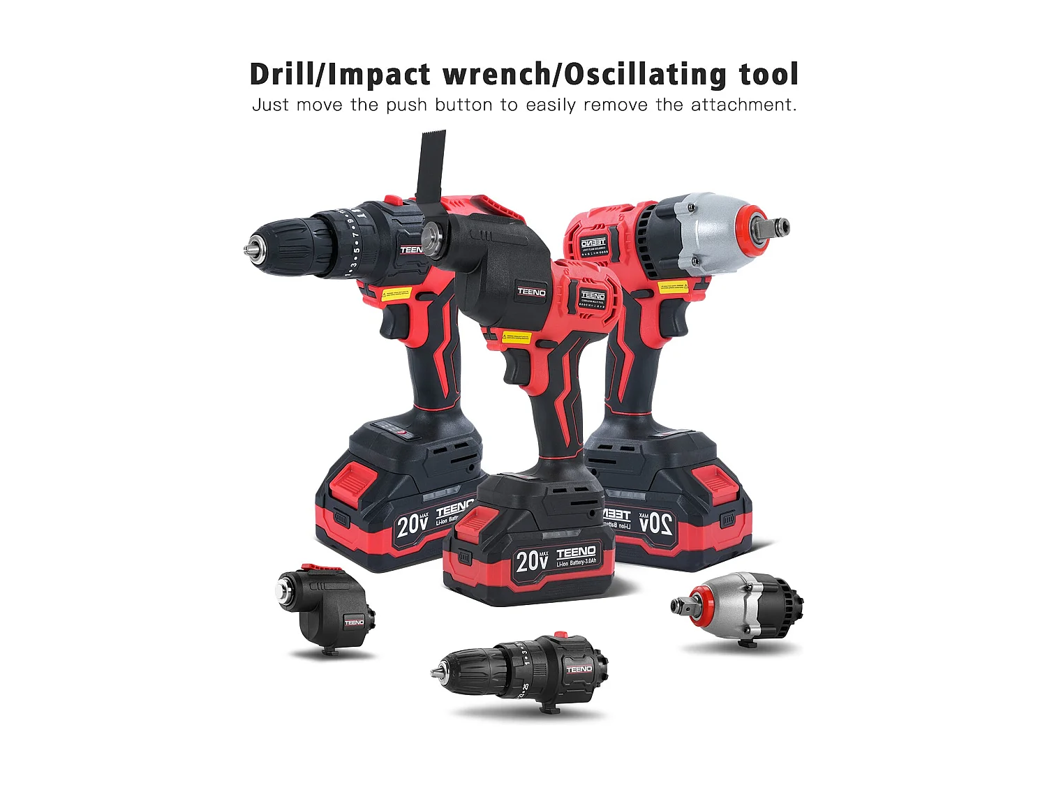 Kit combiné sans fil 20 V, ensemble d'outils 3 en 1, comprenant une boîte à outils, une perceuse, une clé à chocs, un outil vibrant, une batterie et un chargeur.