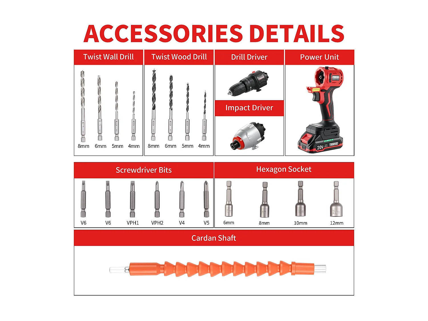 Ensemble d'outils électriques sans fil 20 V, perceuse à percussion 1450 tr/min et clé à chocs 3300