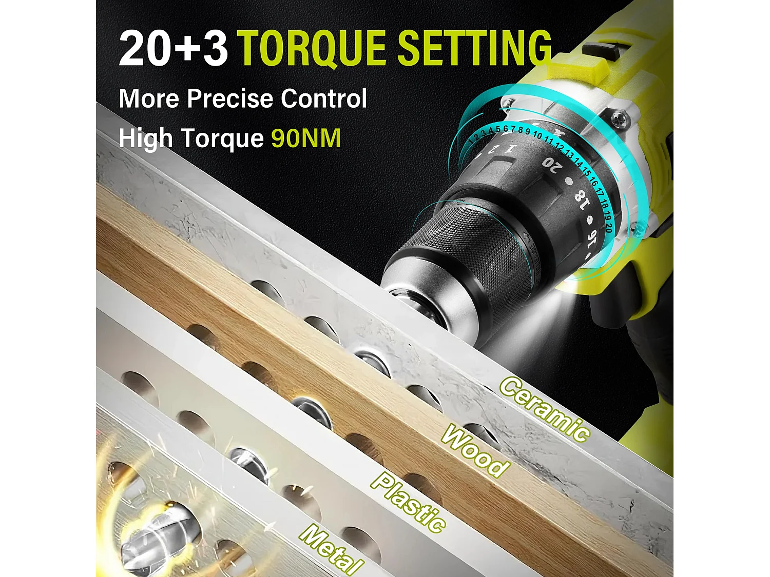 Tournevis sans fil 21V, batterie 4.0Ah, 90 Nm, réglage de couple 20+3, mandrin 13mm, vert