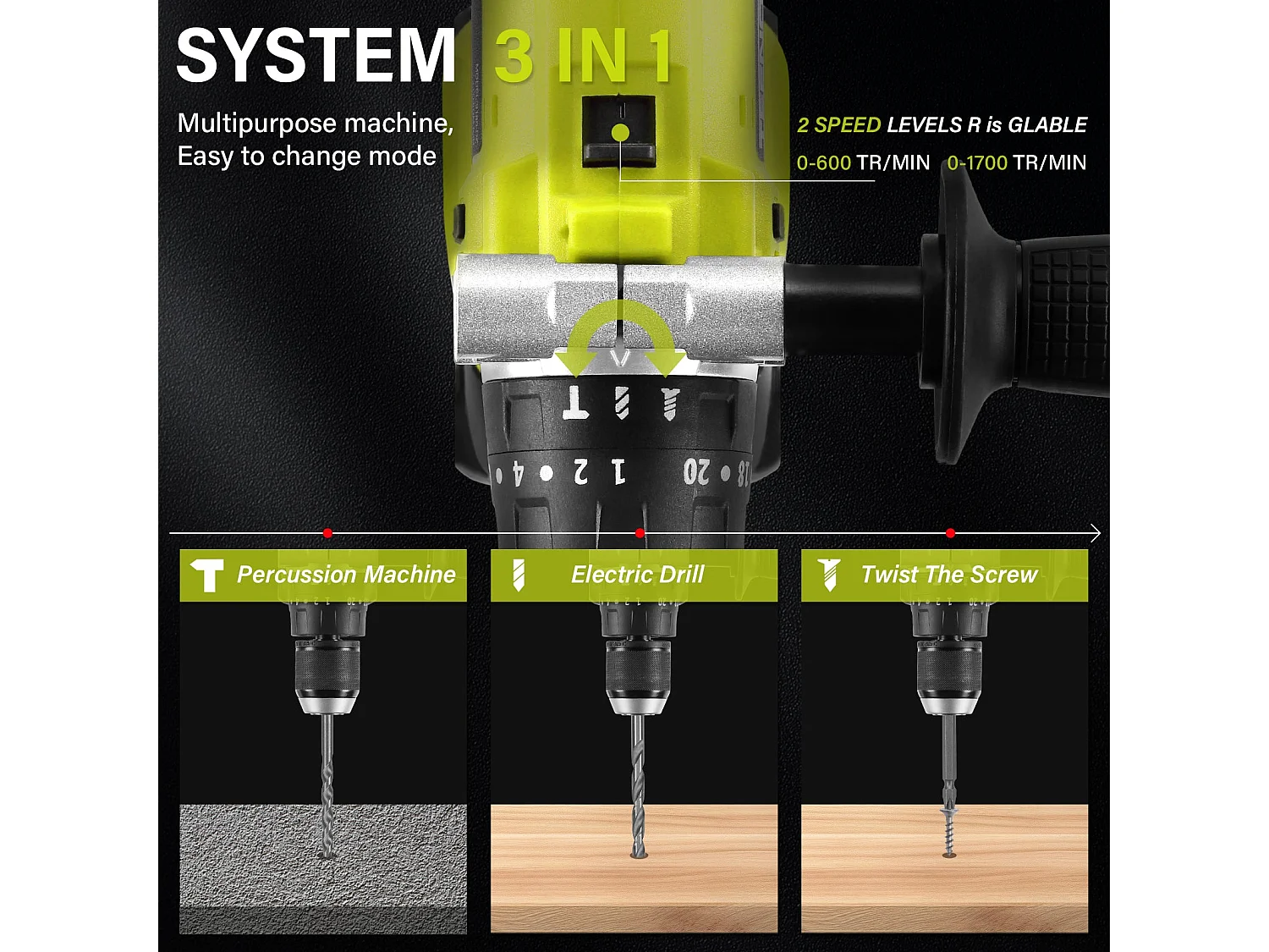 Tournevis sans fil 21V, batterie 4.0Ah, 90 Nm, réglage de couple 20+3, mandrin 13mm, vert