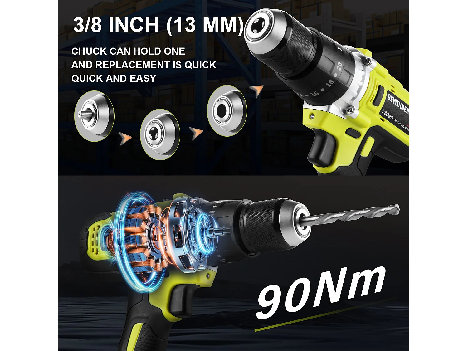 Tournevis sans fil 21V, batterie 4.0Ah, 90 Nm, réglage de couple 20+3, mandrin 13mm, vert
