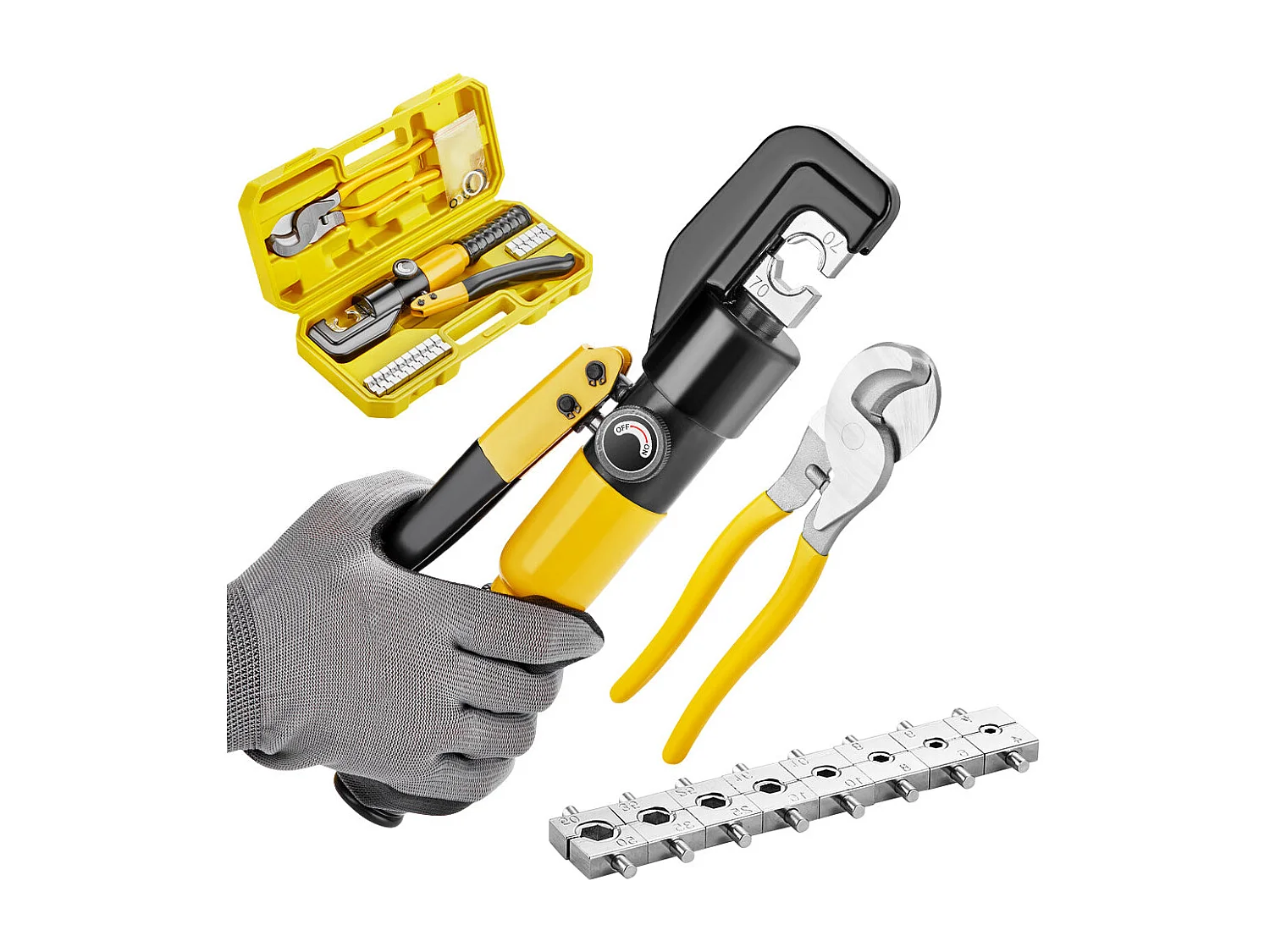 Pince à sertir hydraulique 10T et coupe-câble – 12 à 2/0 AWG – Pince à sertir manuelle pour bornes électriques et fils