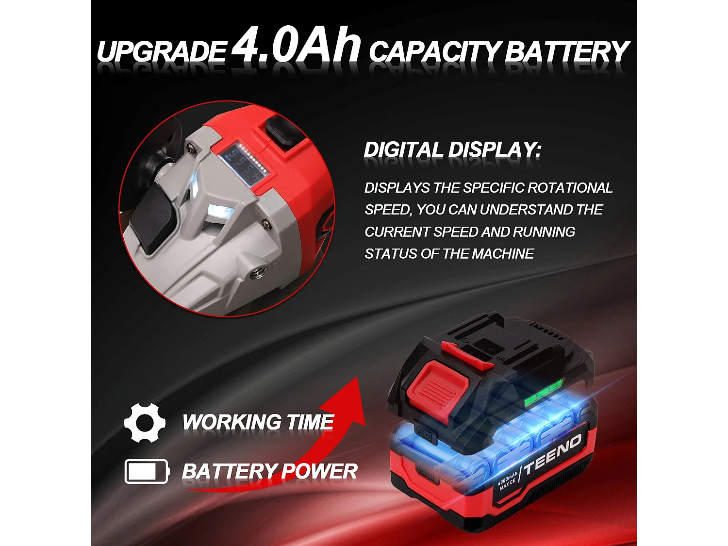 Meuleuse d'angle sans fil brushless 21V 1000W, coupe 125mm, 2 batteries 4.0Ah, vitesse 9100 tr/min,