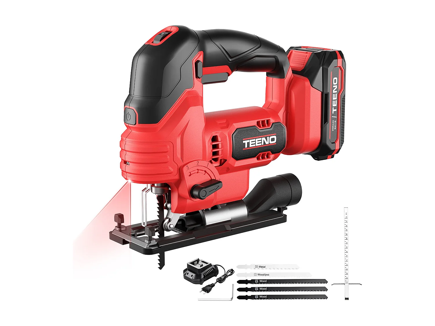 Scie Sauteuse Sans Fil pour Batterie Makita 20 V, 800-3000 SPM Scie Sauteuse Laser avec 5 lames, Coupe du Bois,Plastique,Métal (Une batterie, 2.0 Ah)
