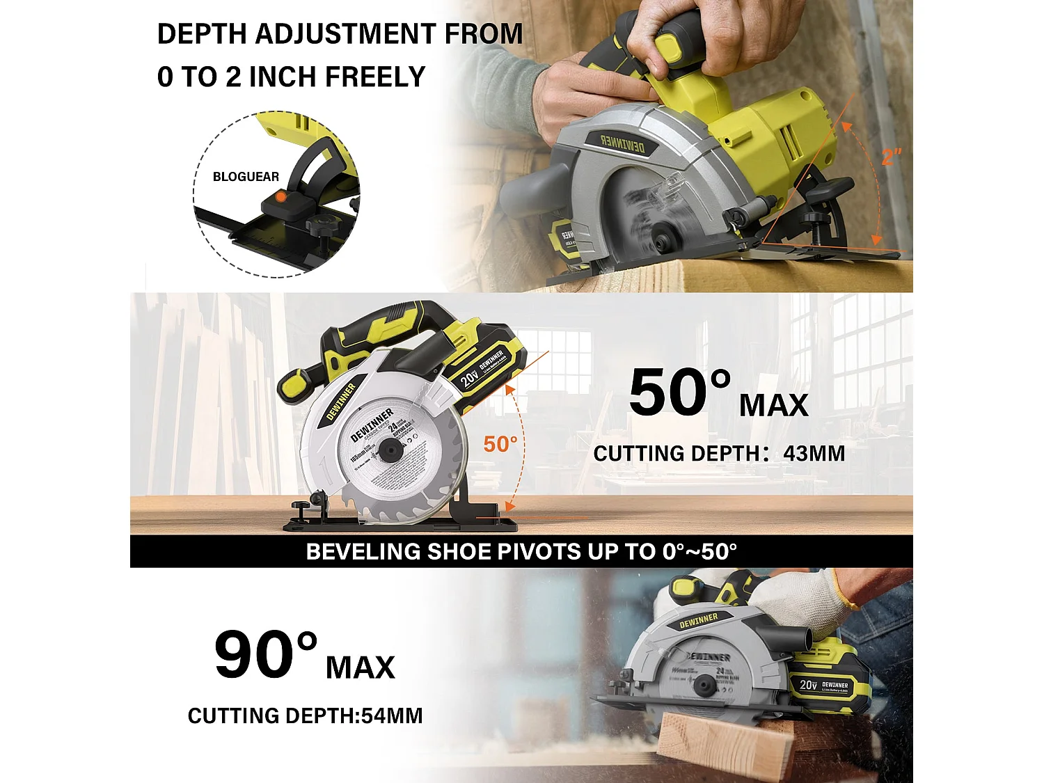 Scie Circulaire Sans Fil,Scie Circulaire Pour le Bois 4000RPM,4,0Ah Batterie,Profondeur de Coupe