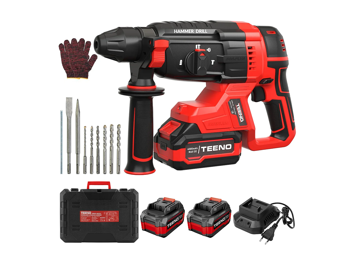 Perforateur sans fil, 6x forets, Batterie 20V 4.0Ah