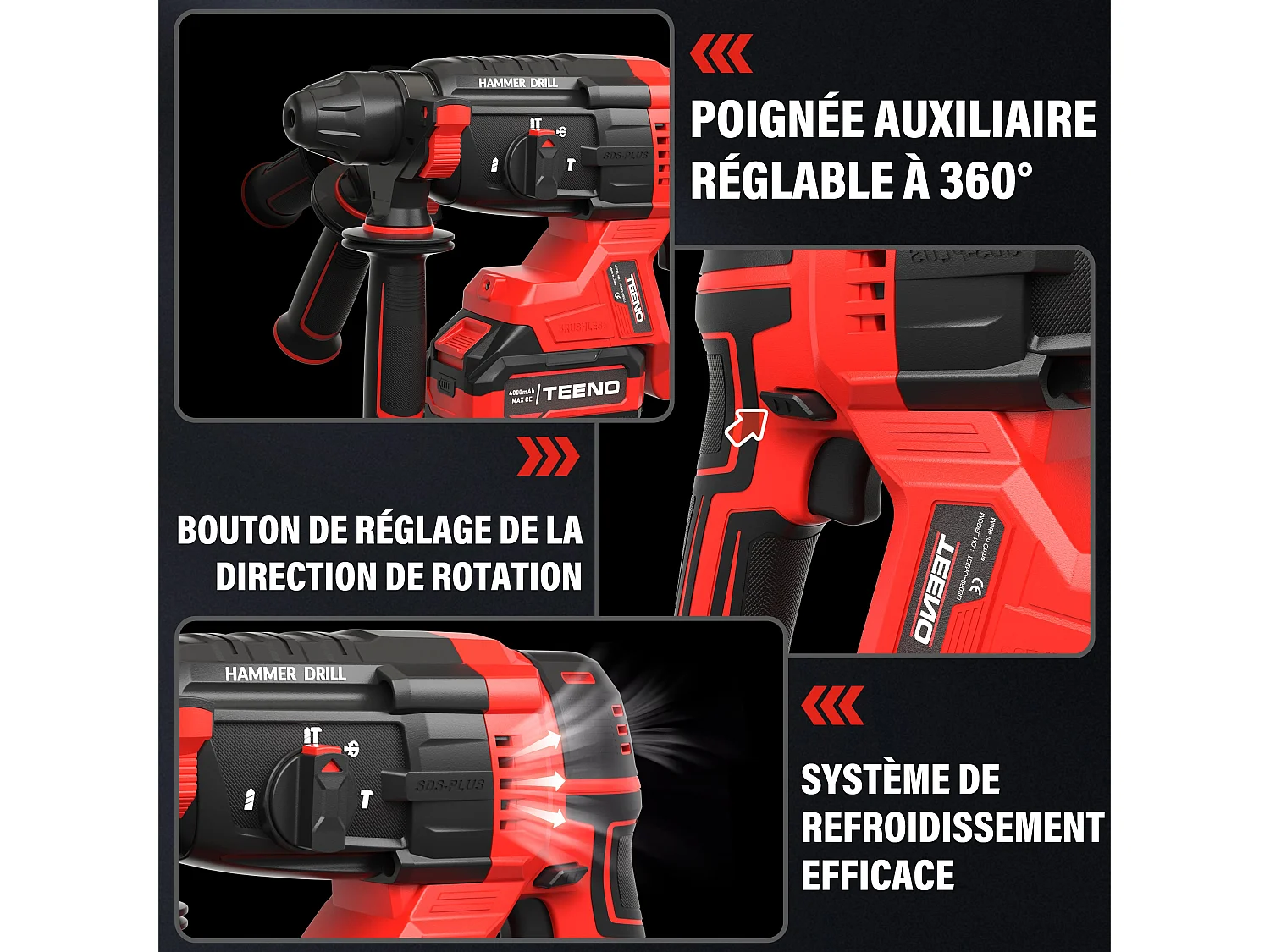 Perforateur sans fil, 6x forets, Batterie 20V 4.0Ah