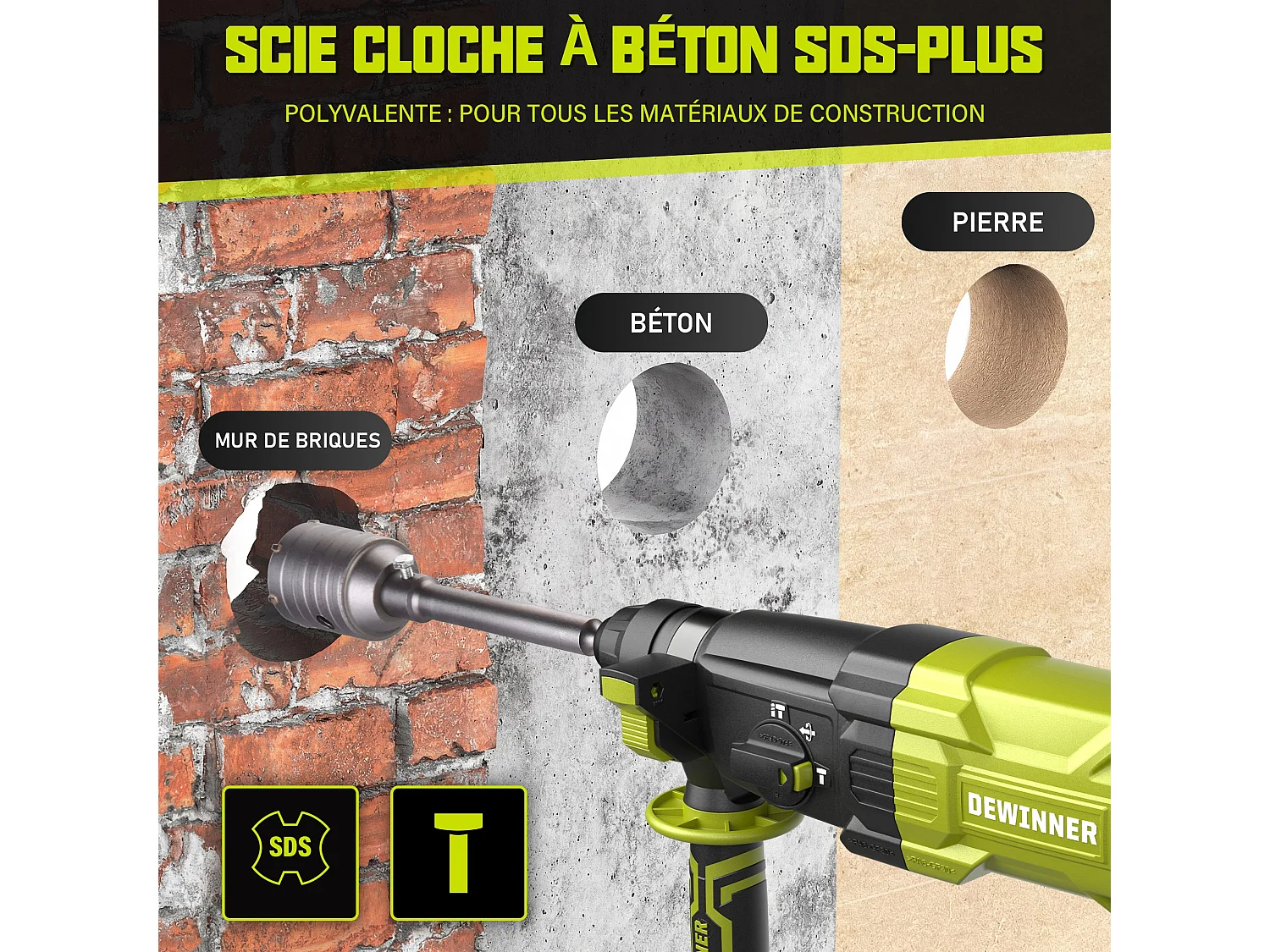 Hammer Drill 1100W 3.4 J, Hammer Drill 0-1500RPM/5500BPM with 4 Functions and Safety Clutch, 20