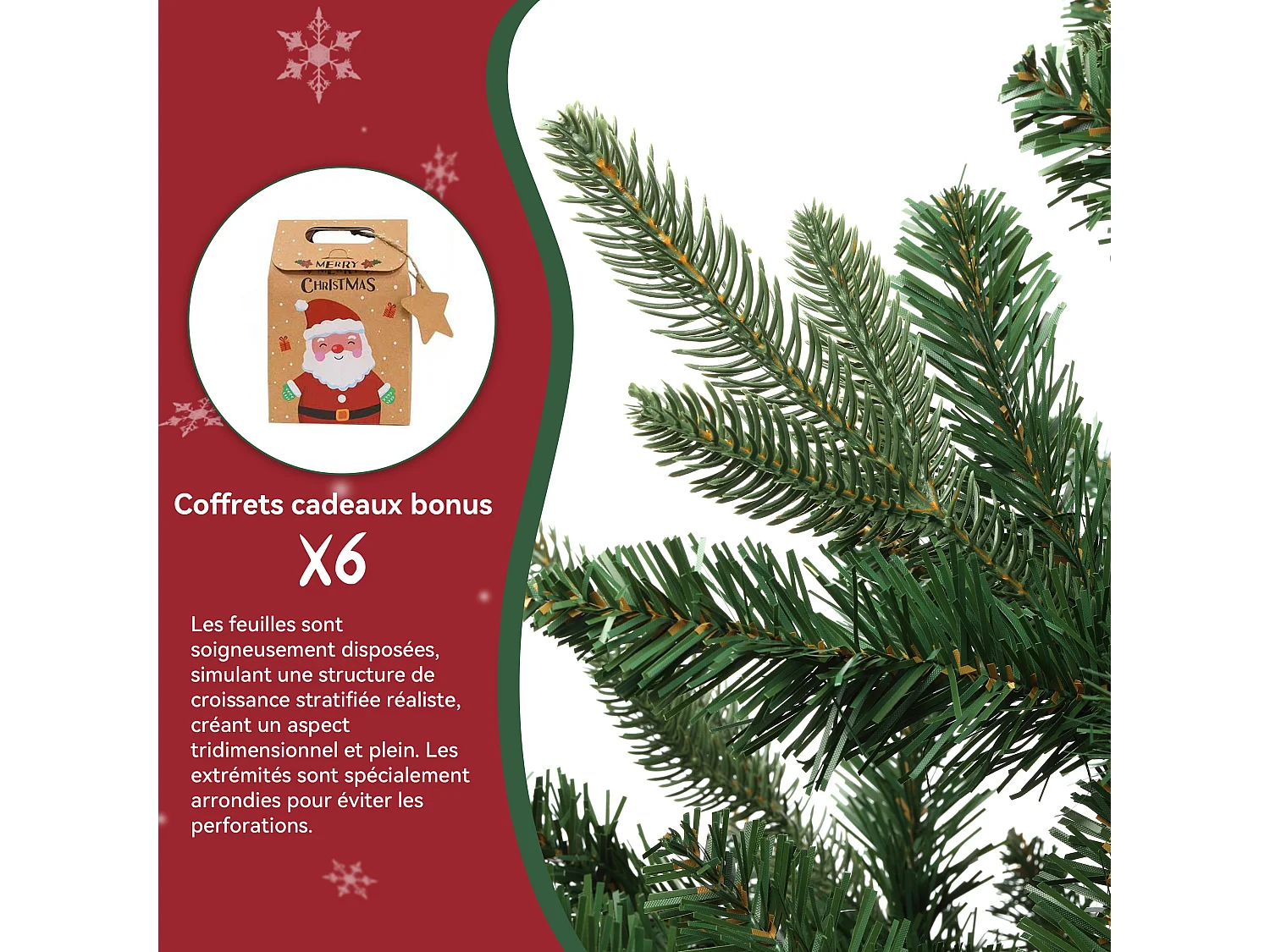 Sapin de Noël Artificiel Extra Dense,180 cm,573 Branches,Support Bois