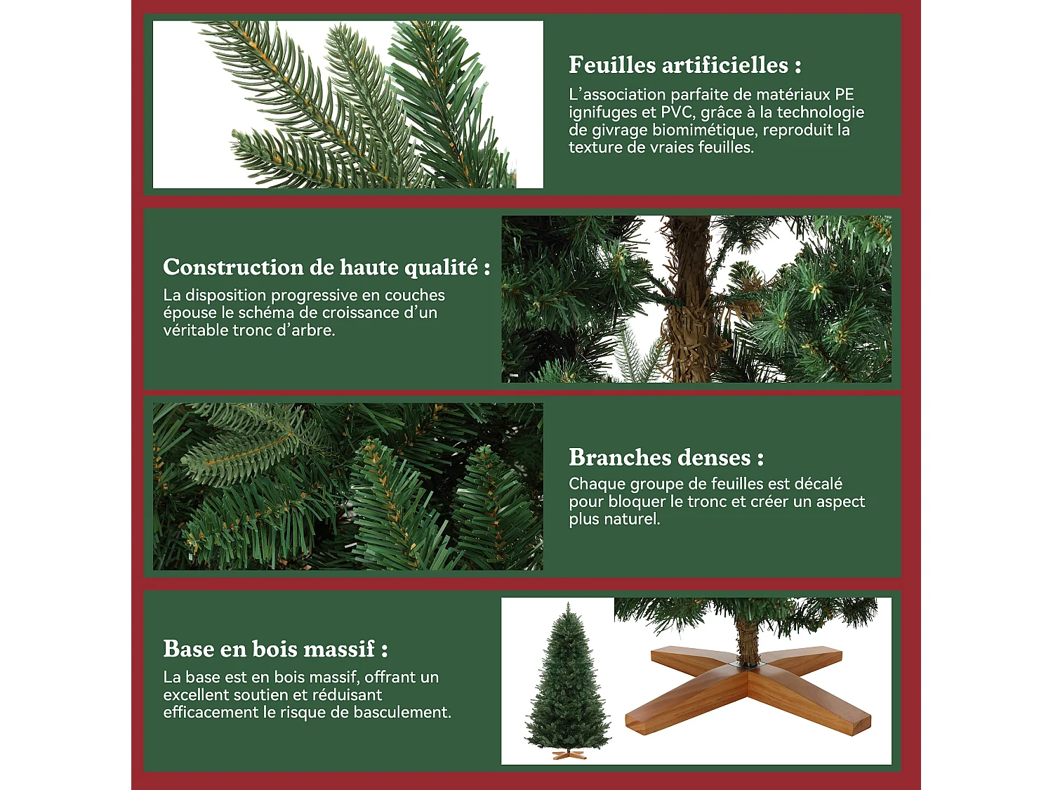 Sapin de Noël Artificiel Extra Dense,180 cm,573 Branches,Support Bois