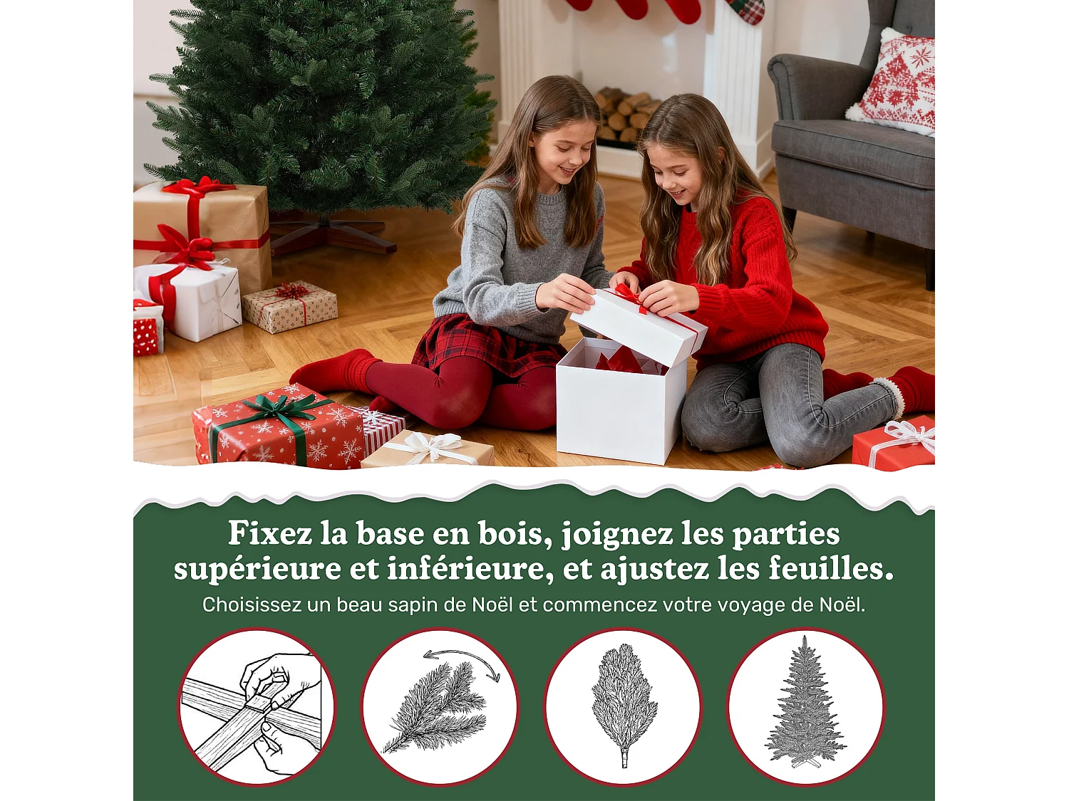 Sapin de Noël Artificiel Extra Dense,180 cm,573 Branches,Support Bois