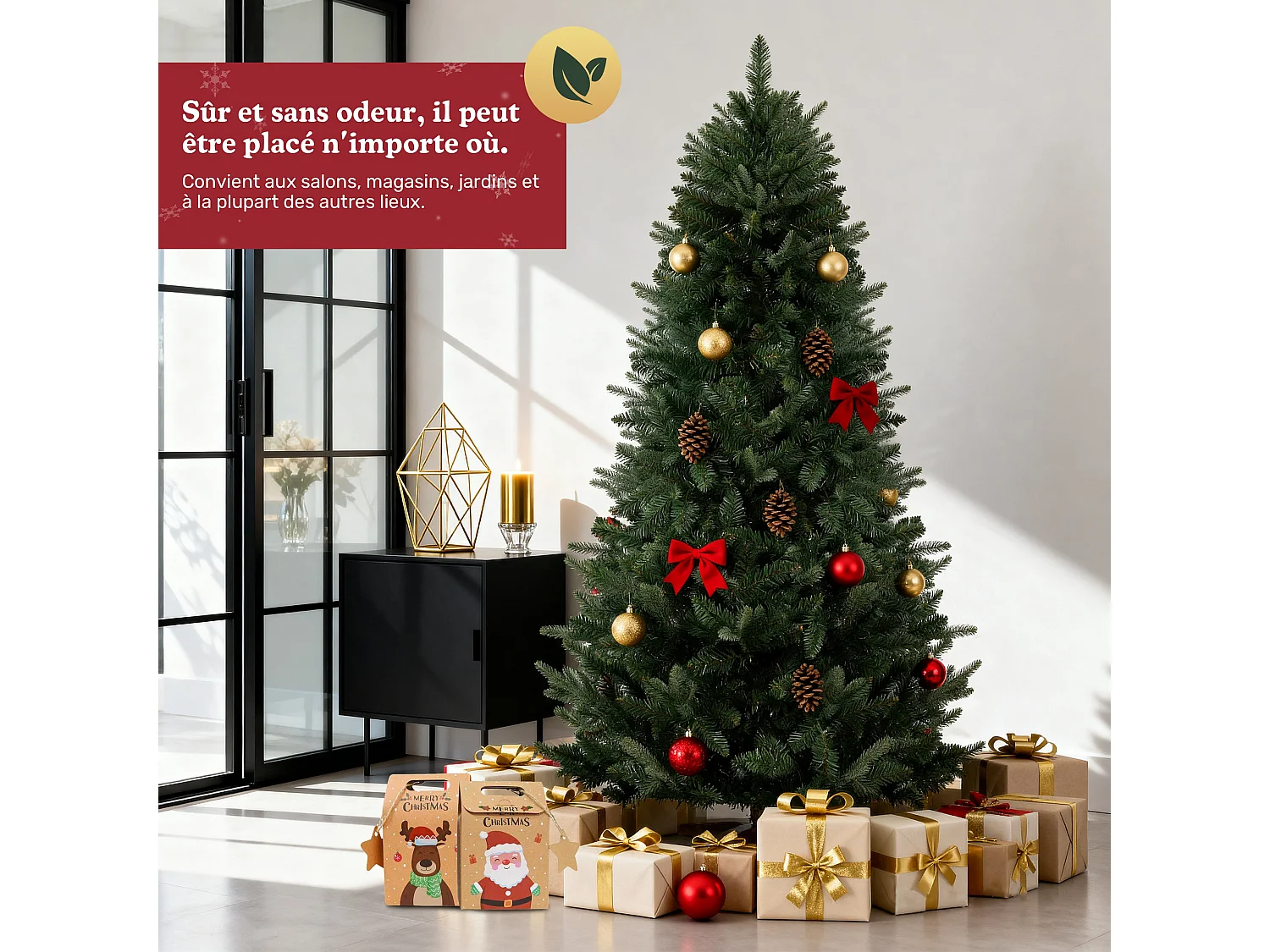 Sapin de Noël Artificiel Extra Dense,180 cm,573 Branches,Support Bois