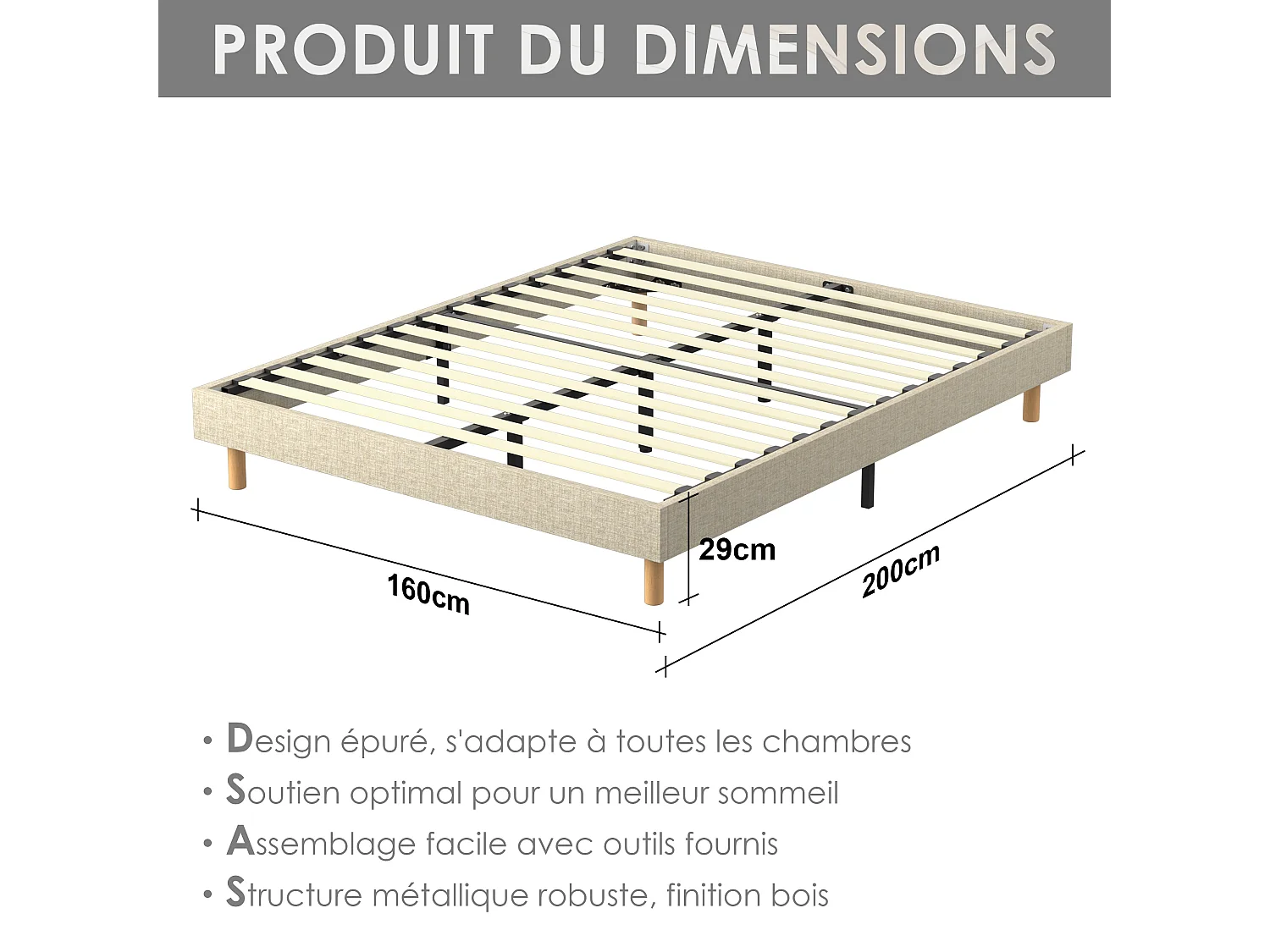 Ensemble Matelas Ressorts 160x200 cm Epaisseur 30 cm + Sommier Déco