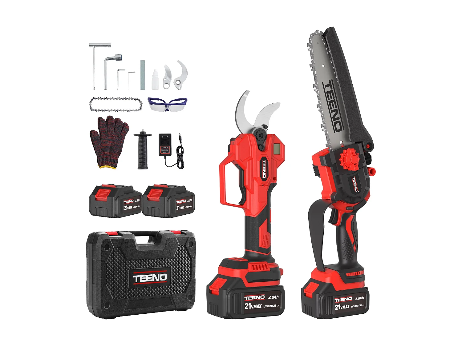 Ensemble d'outils de jardinage 2 en 1 : mini-scie sans fil de 6 pouces + sécateur électrique sans fil de 40 mm, comprend 2 batteries de 4,0 Ah