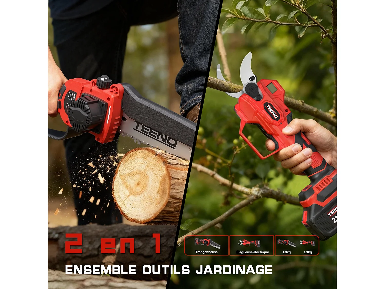2-in-1 tuingereedschapsset: 6 inch draadloze minizaag + 40 mm draadloze elektrische snoeischaar,