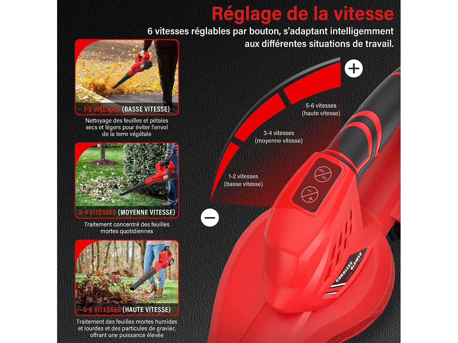 Souffleur à feuilles sans fil, 21V, 2 batteries 4,0 Ah, vitesse de rotation 15 000 tr/min, chargeur rapide inclu