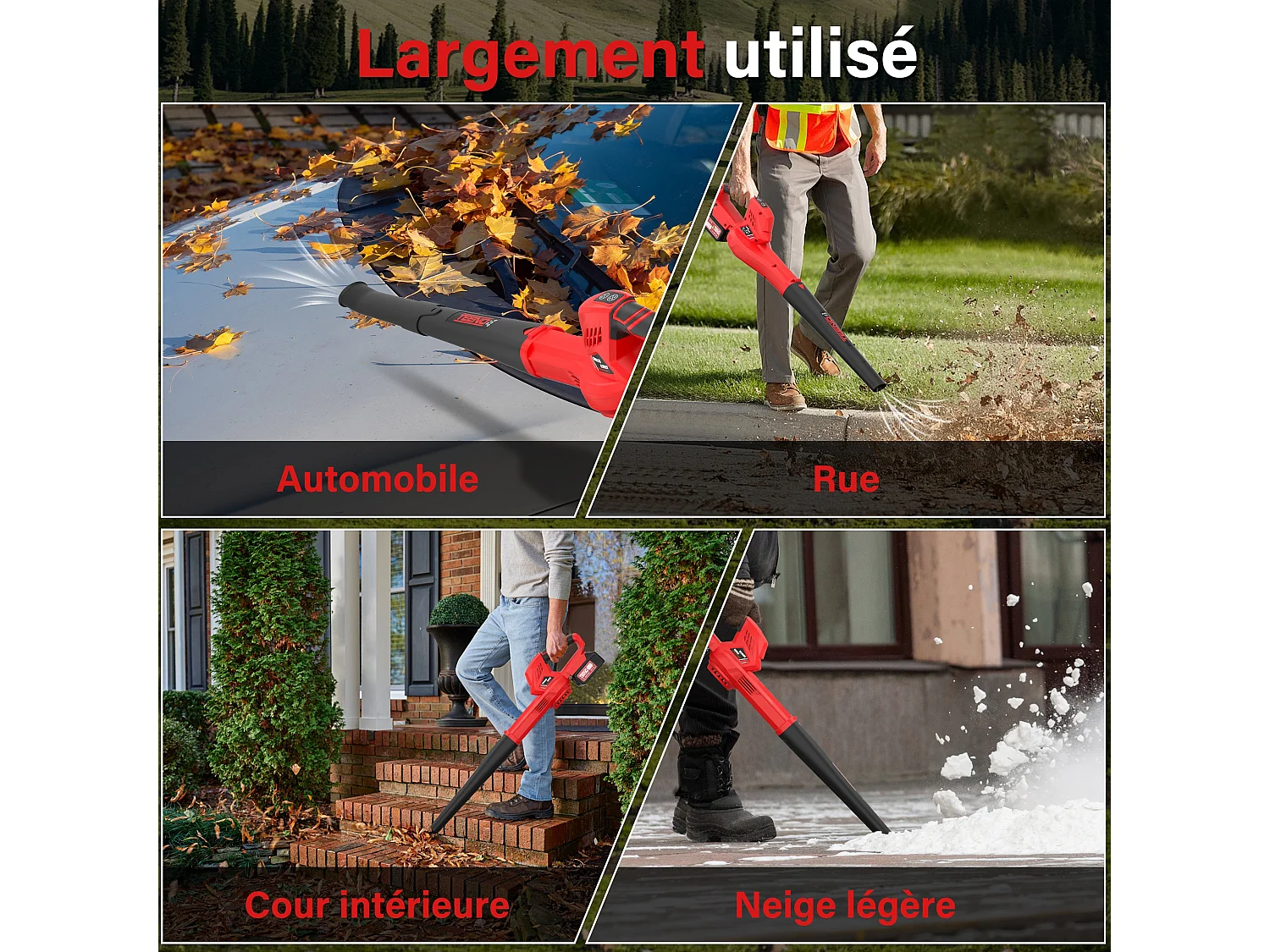 Souffleur à feuilles sans fil, 21V, 2 batteries 4,0 Ah, vitesse de rotation 15 000 tr/min, chargeur rapide inclu