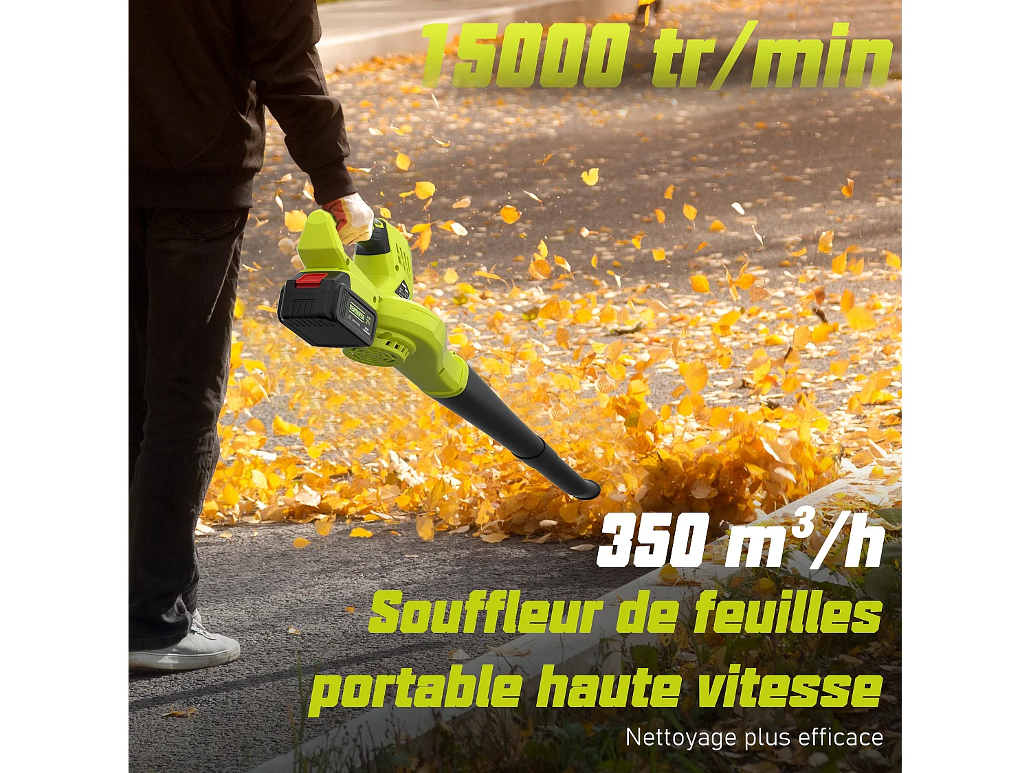 Souffleur de Feuilles Sans Fil, 2 Batteries 4.0Ah, 210 km/h, 6 Vitesses Réglables, Compatible avec