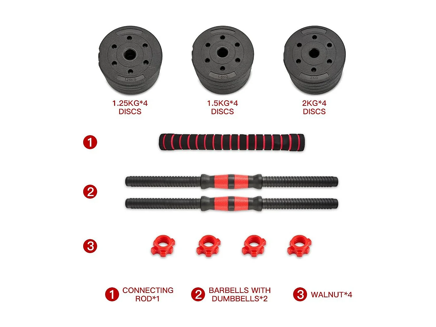 Ensemble d'haltères et de barres réglables de 20 kg, unisexe