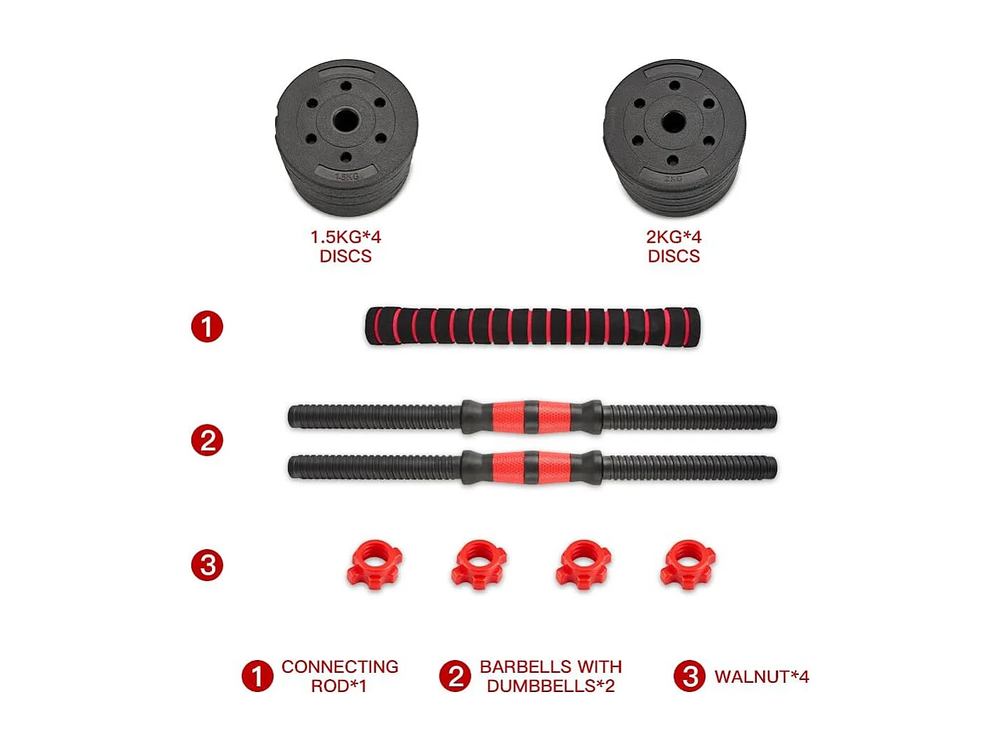 Ensemble d'haltères et de barres réglables de 15 kg, unisexe