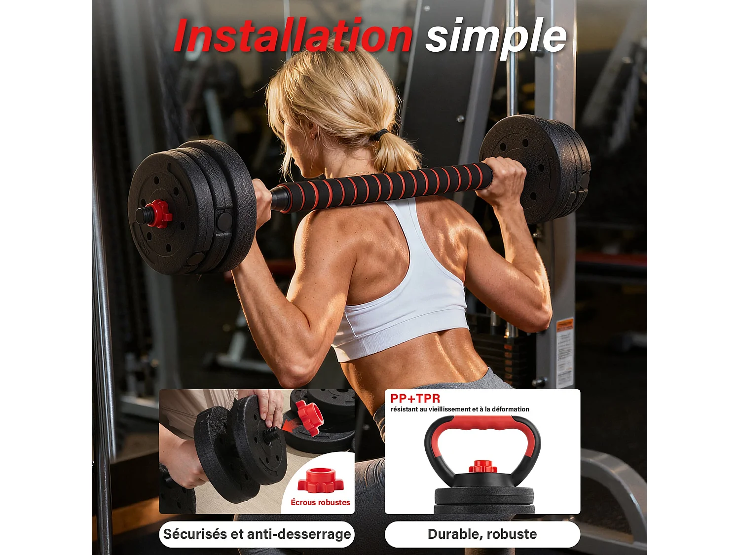 5-in-1 verstelbare halterset van 20 kg, bestaande uit kettlebells, halters, een halterstang en een push-upstandaard