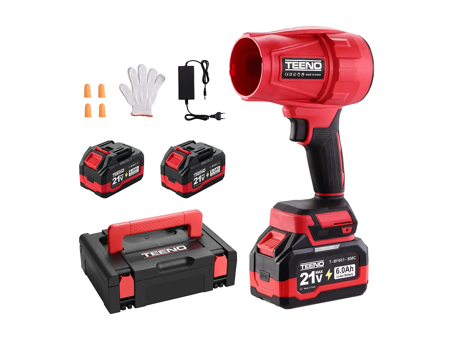 Souffleur de Feuilles Sans Fil TEENO | 21 V | Avec 2 Batteries de 6,0 Ah